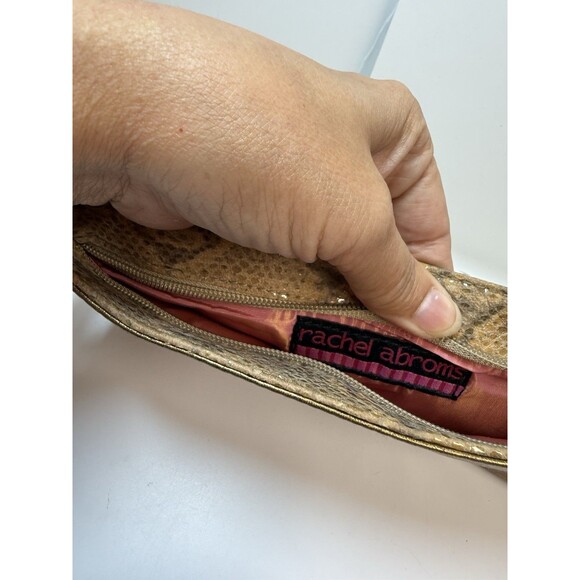 Rachel Abroms Matallic Gold Snakeskin Leather Beaded Handle Wristlet Bag - Picture 5 of 9